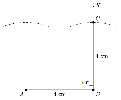Step 4: Draw an arc from A with a radius of 4cm